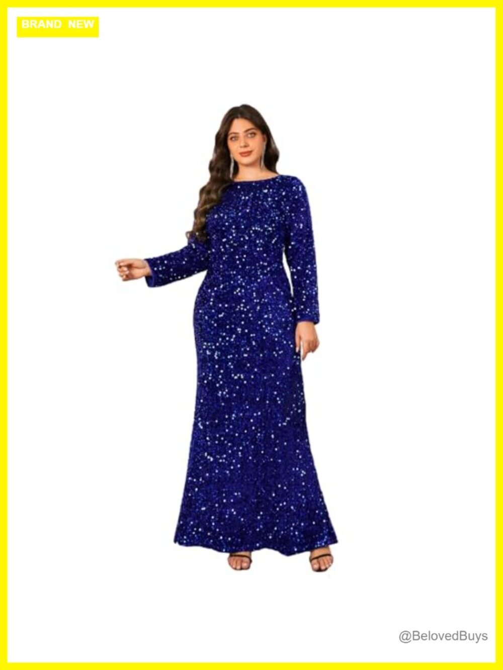 Velvet Sequin Long Sleeve Maxi Bodycon Formal Evening Gown Dress